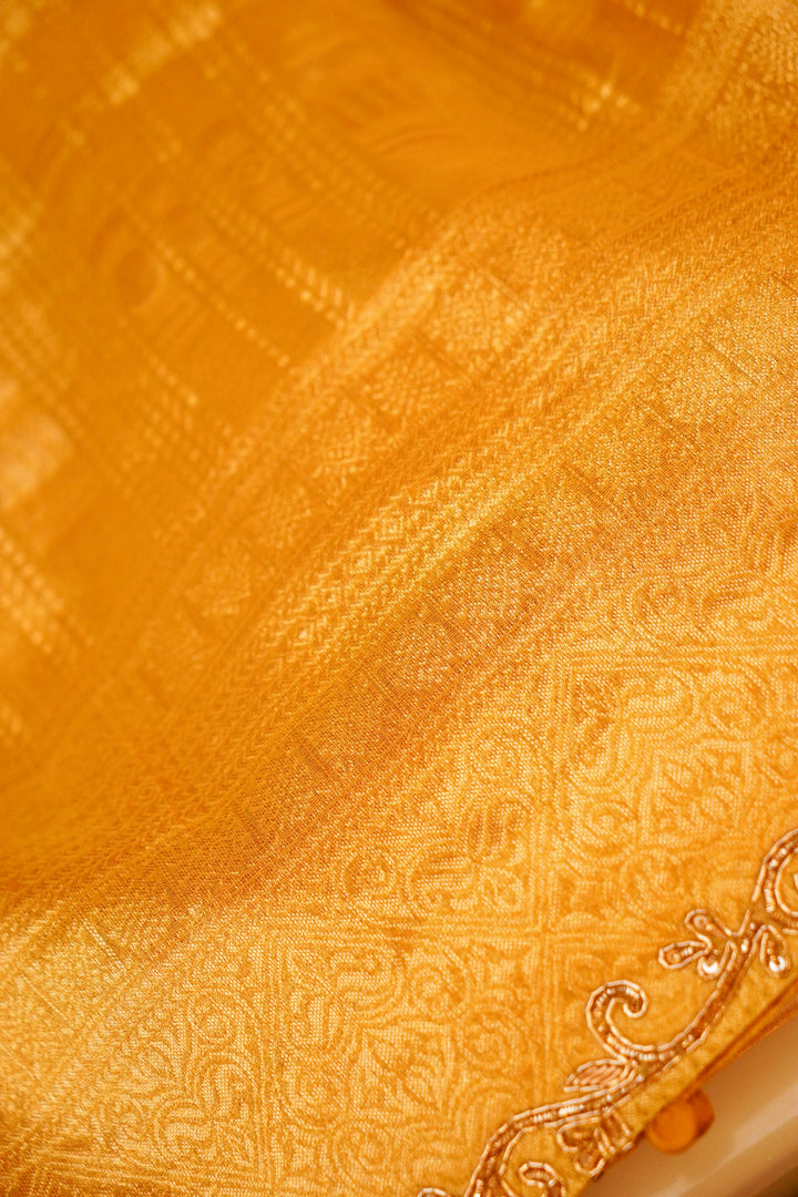 Golden Pure Tissue Saree with Meenakari Zardozi Embroidery