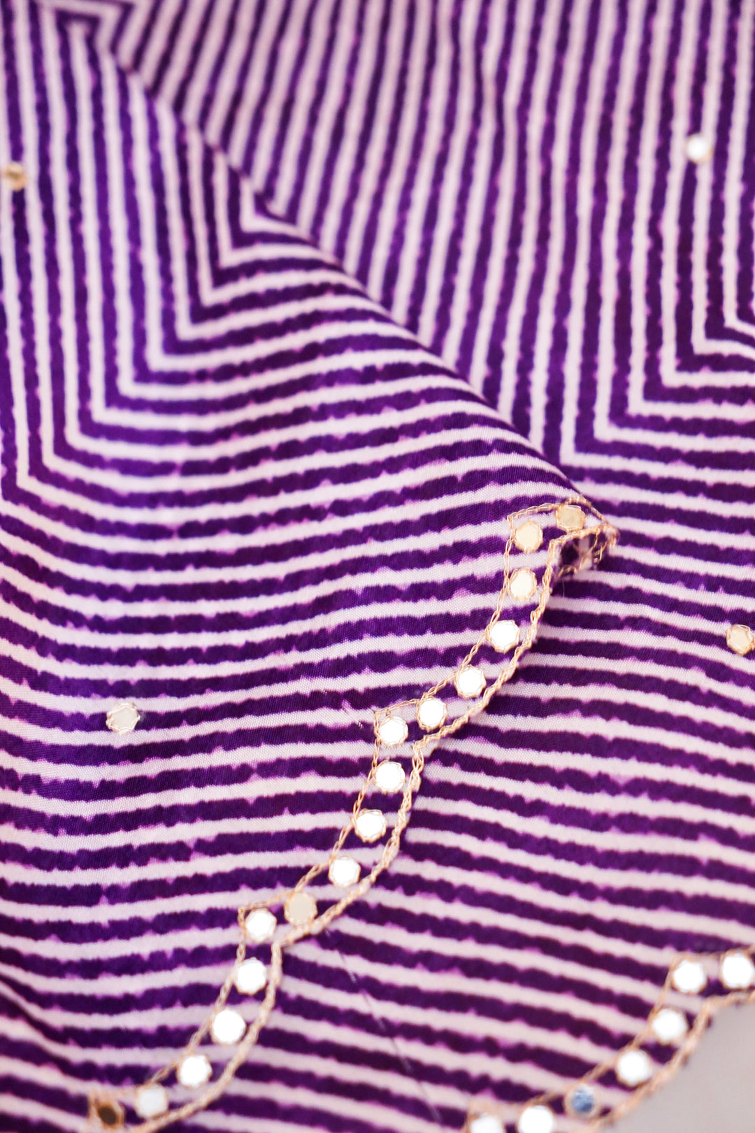 Purple Crepe Silk Saree with Geometric Design &amp; Mirror Work