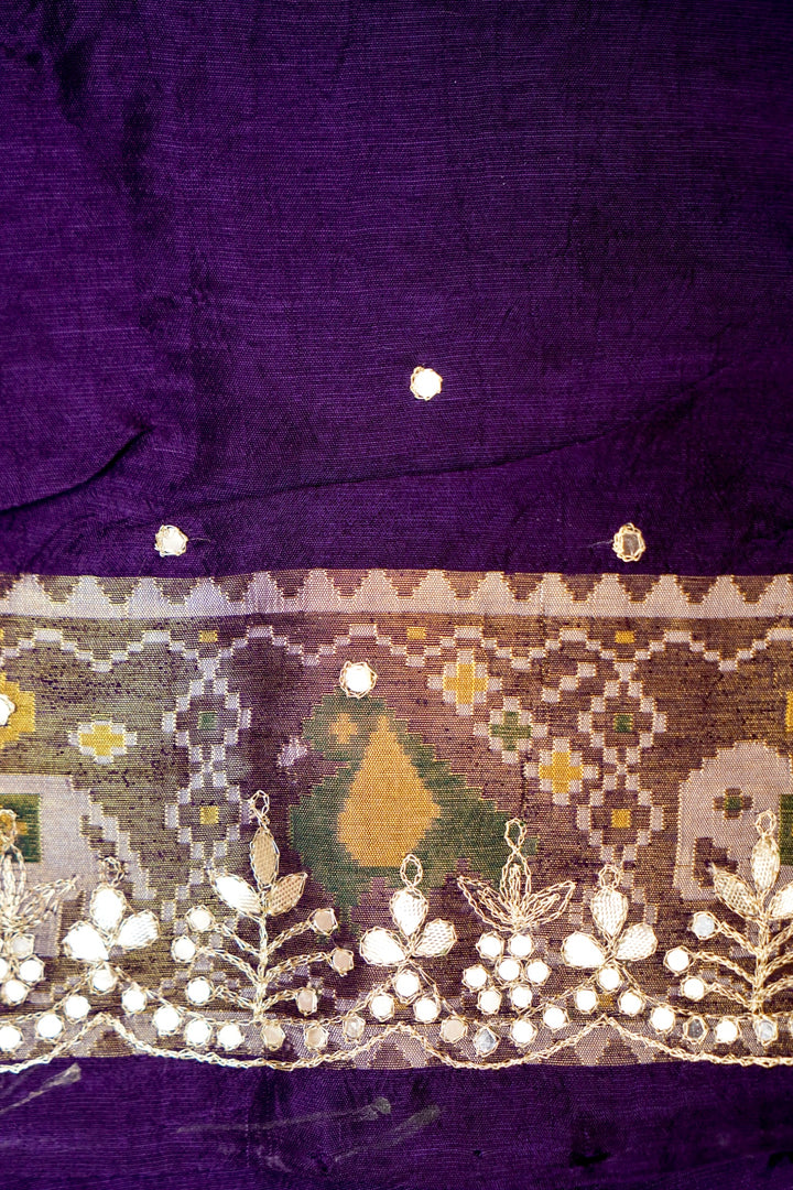 Royal Violet Patola Silk Aari Mirror Work Saree View 5