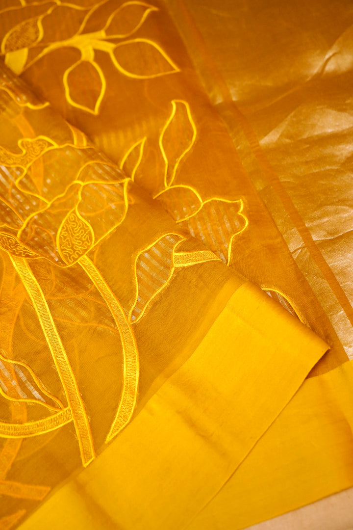 Haldi Wear Pure Organza Saree with Banarasi Brocade Appliqué Work View 3