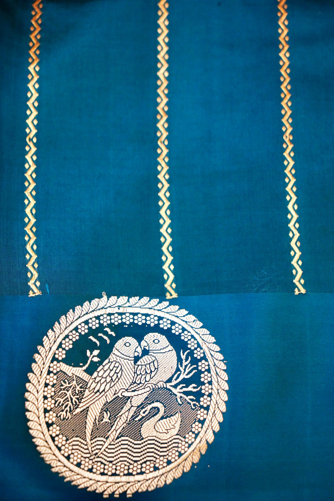 Handwoven Banarasi Teal Blue Pure Katan Silk Birds Motif Saree