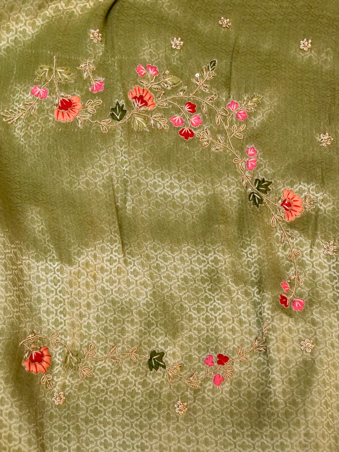 Elegant Light Green Banarasi Brocade Silk Saree with Zardozi & Resham Work