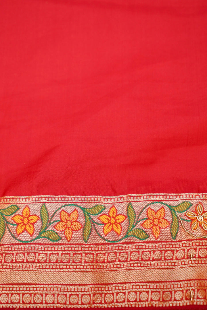 Pure Banarasi Tissue Ikkat Weaving Saree with Hand Zardozi Embroidery