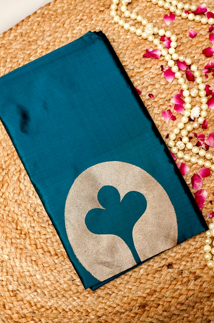 Pure Katan Silk Co-Ord Set Fabric – Lotus Bloom Buta Weave | Deep Teal Blue