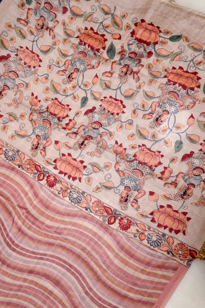 Artistic Kota Check Saree with Multicolor Leheriya Aari Tari Work Kalamkari Pichwai Pallu View 4