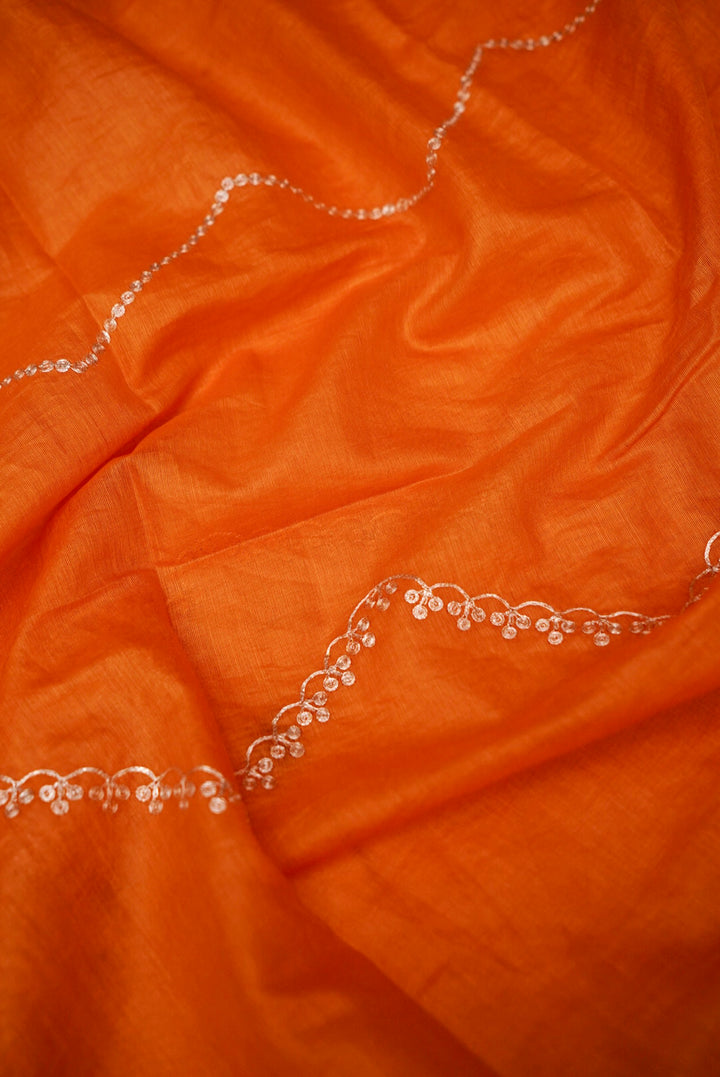 Orange Pure Mul Silk Suit with pitta zari hand embroidery Work
