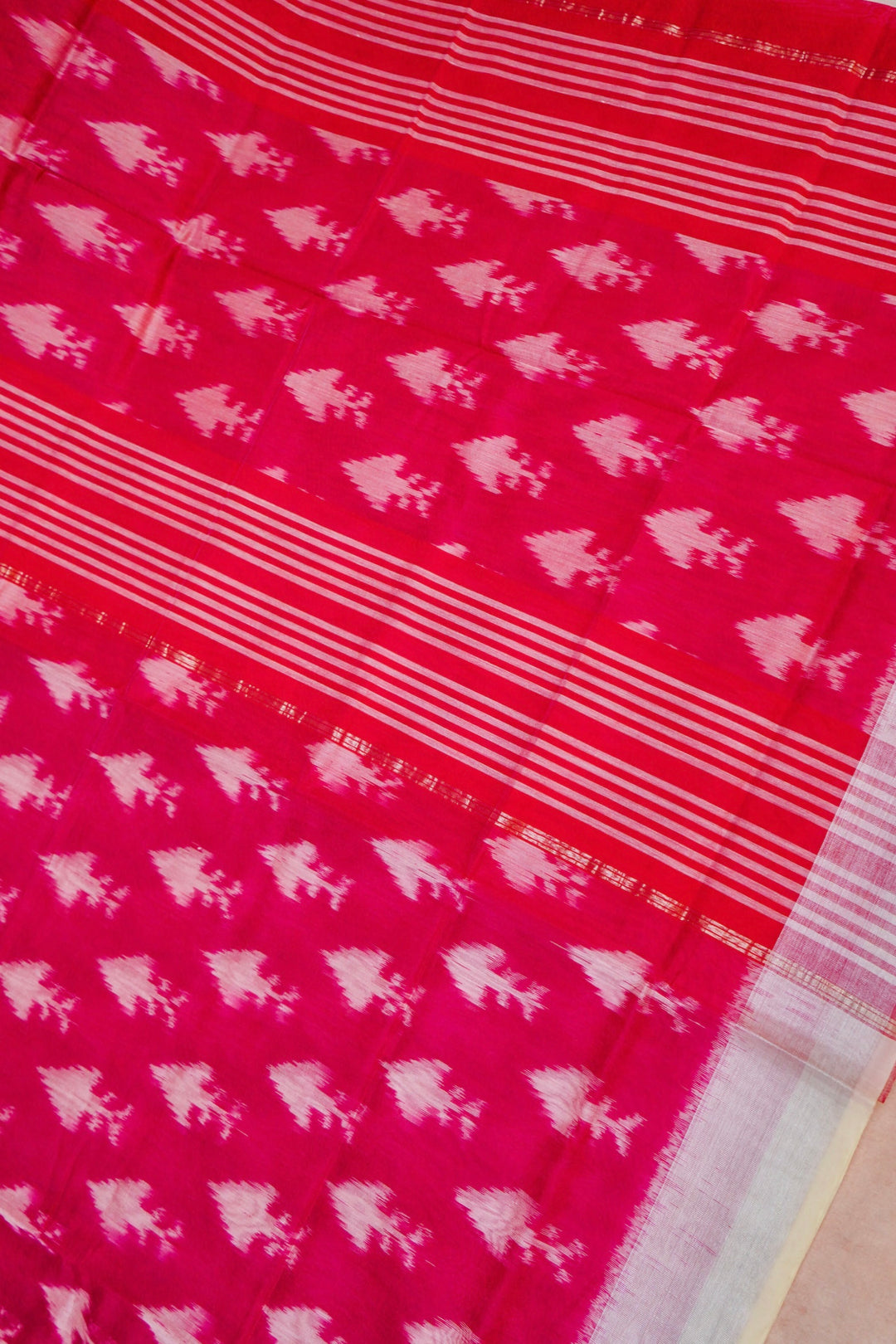 Floral Mandala Meets Geometry on Magenta Banarasi Patola Cotton Silk Saree