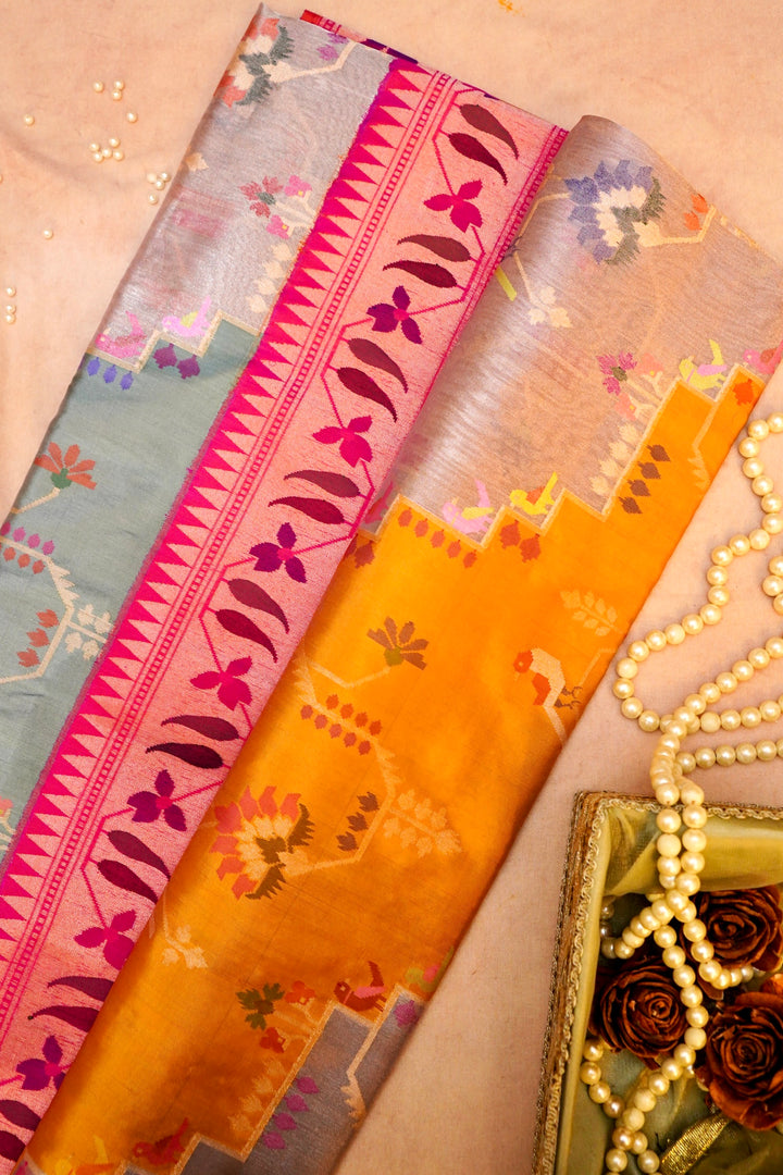 Pakshi Leher Of Handwoven Rangkat Banarasi Katan Silk Saree