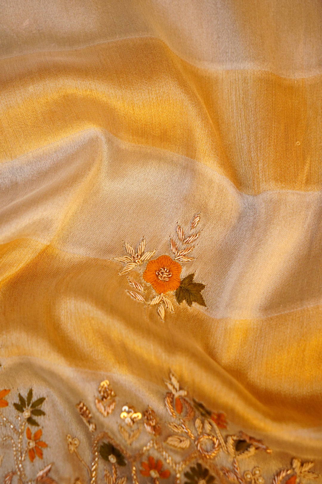 Swarna Kalp – Designer Golden & Silver Tissue Silk Saree