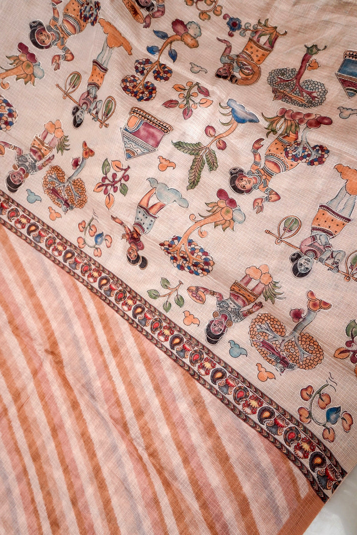 Artistic Kota Check Saree with Multicolor Leheriya Aari Tari Work Kalamkari Pichwai Pallu View 2