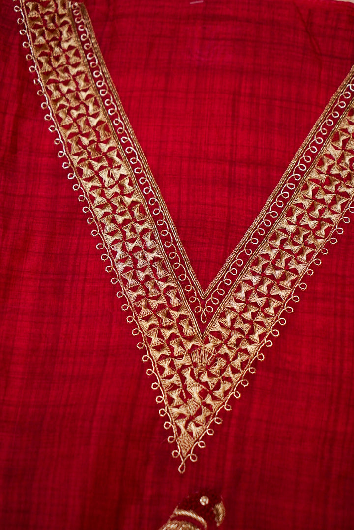 Pure Chanderi Silk Suit with Zardozi Embroidery and Gotta Lace Dupatta