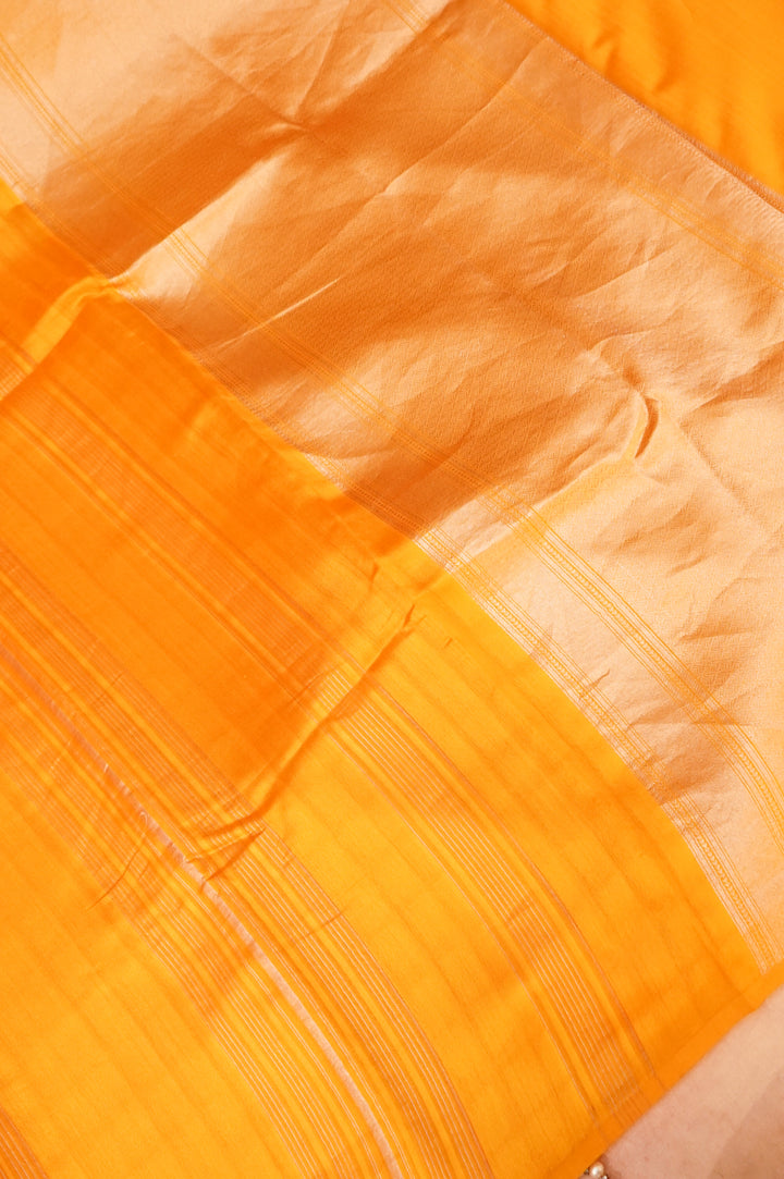 Yellow Pure Banarasi Katan Silk Saree with Stripes & Shibori Weaving