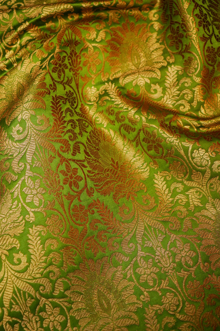 Handwoven Banarasi Green Katan Silk Brocade Fabric
