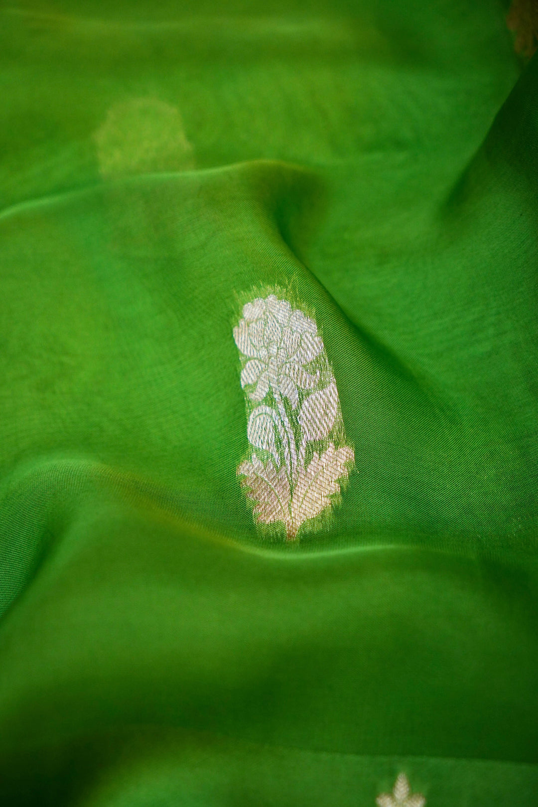 Light Green Banarasi Kora Silk Saree with Zari Woven Laheriya Border