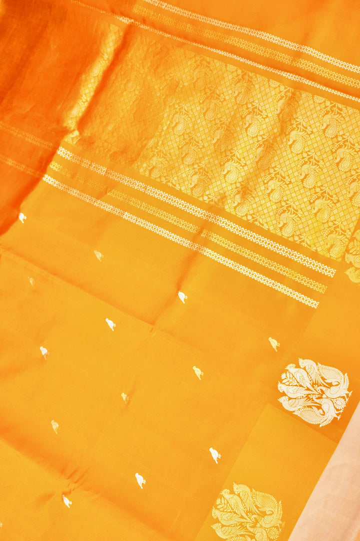 Handwoven Banarasi Yellow Pure Katan Silk Birds Motif Saree