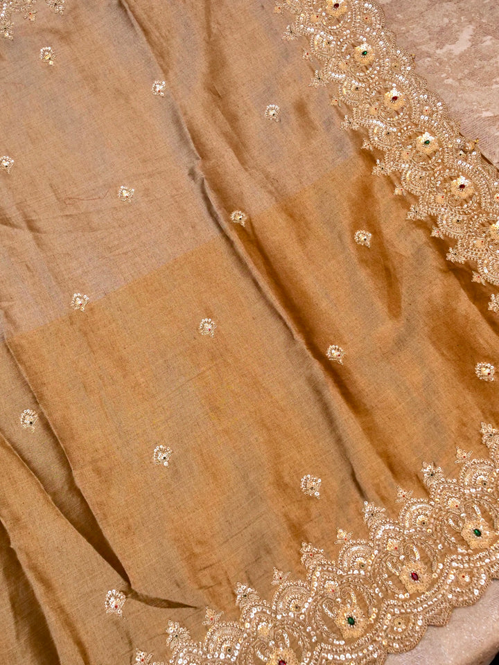Banarasi Tissue Silk Saree with Pearl and Kundan Embroidery Work