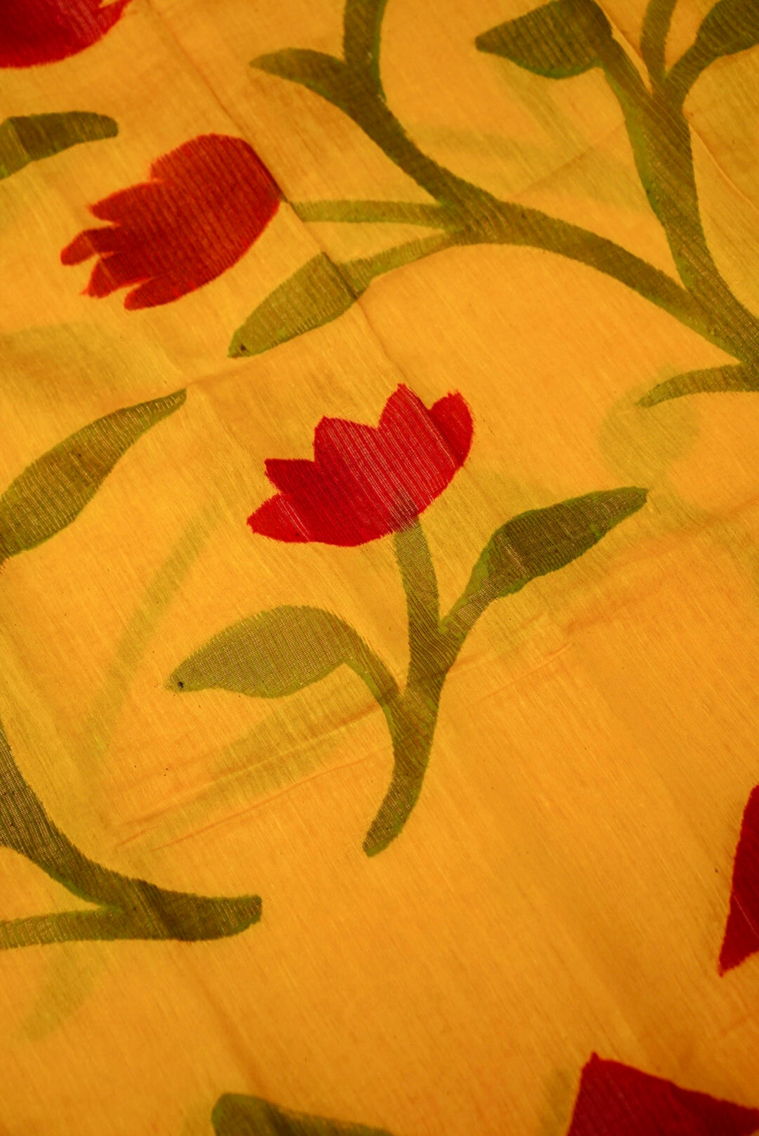 Yellow Pure Chanderi Silk Suit with Kantha & French Knot Embroidery