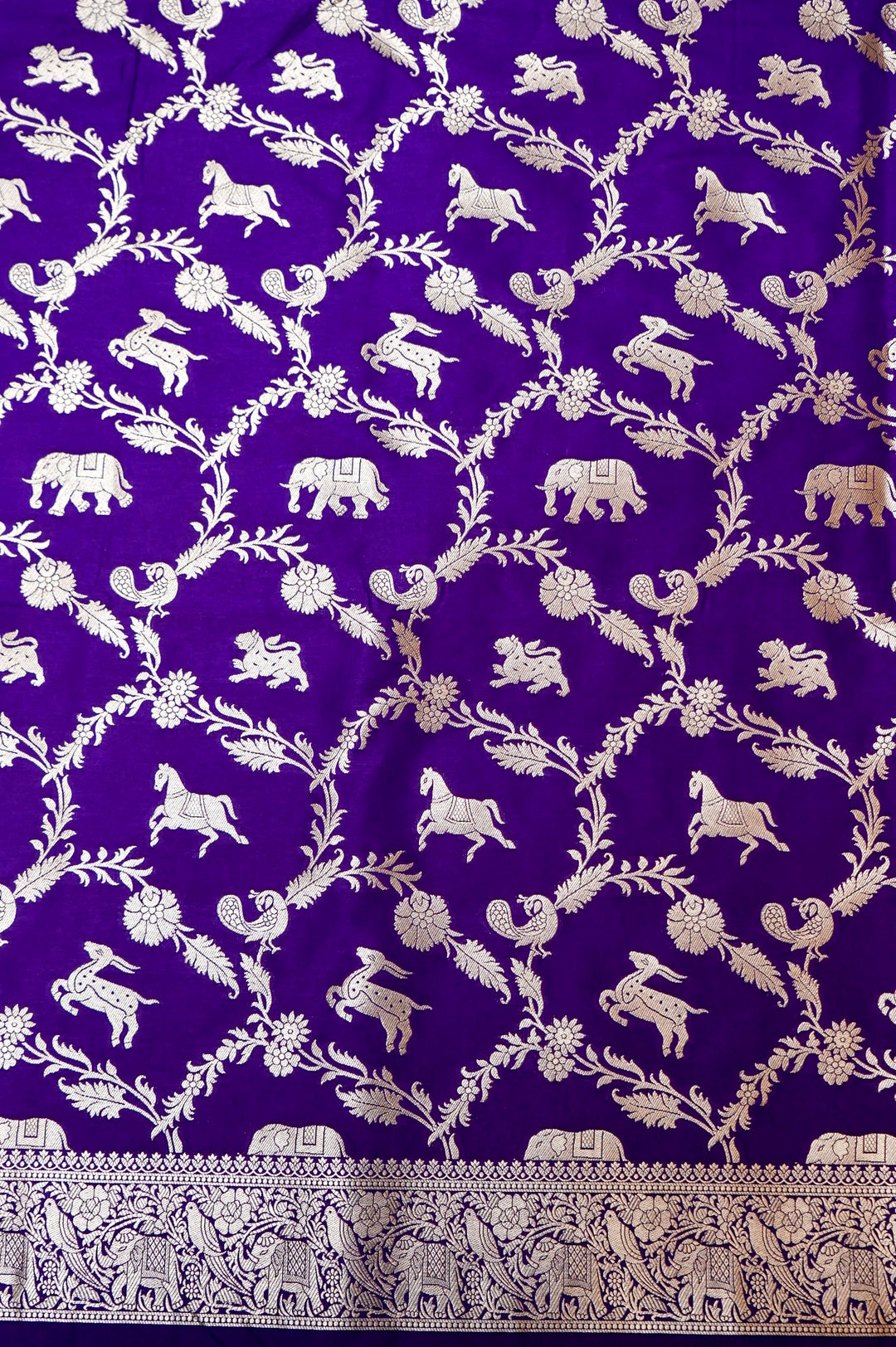 Banarasi Violet Katan Silk Shikargah Unstitched Suit Set View 3
