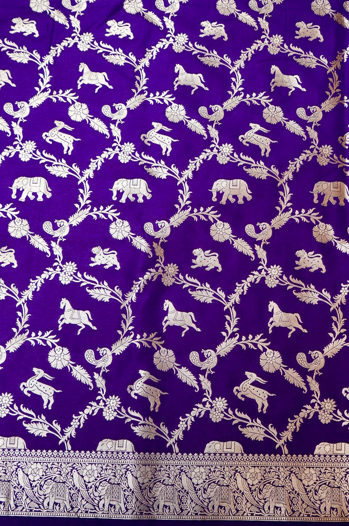 Banarasi Violet Katan Silk Shikargah Unstitched Suit Set View 3