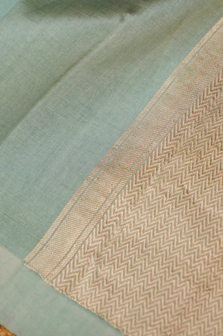 Sage Green Handwoven Banarasi Pure Katan Silk Elephant Motif Saree View 5