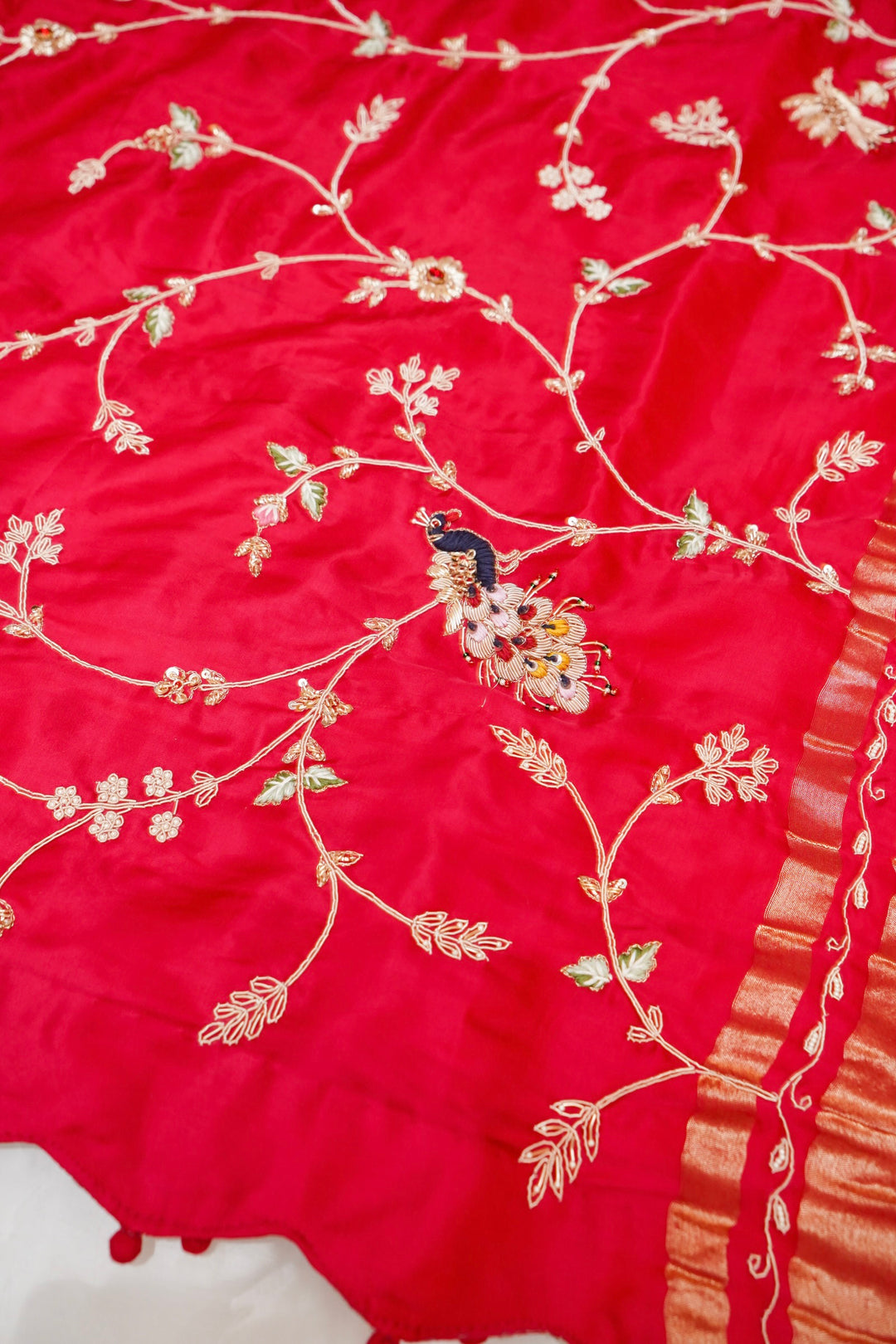 Pink Pure Gajji Gharchola Saree with Scallop Border & Zardozi Meenakari Work