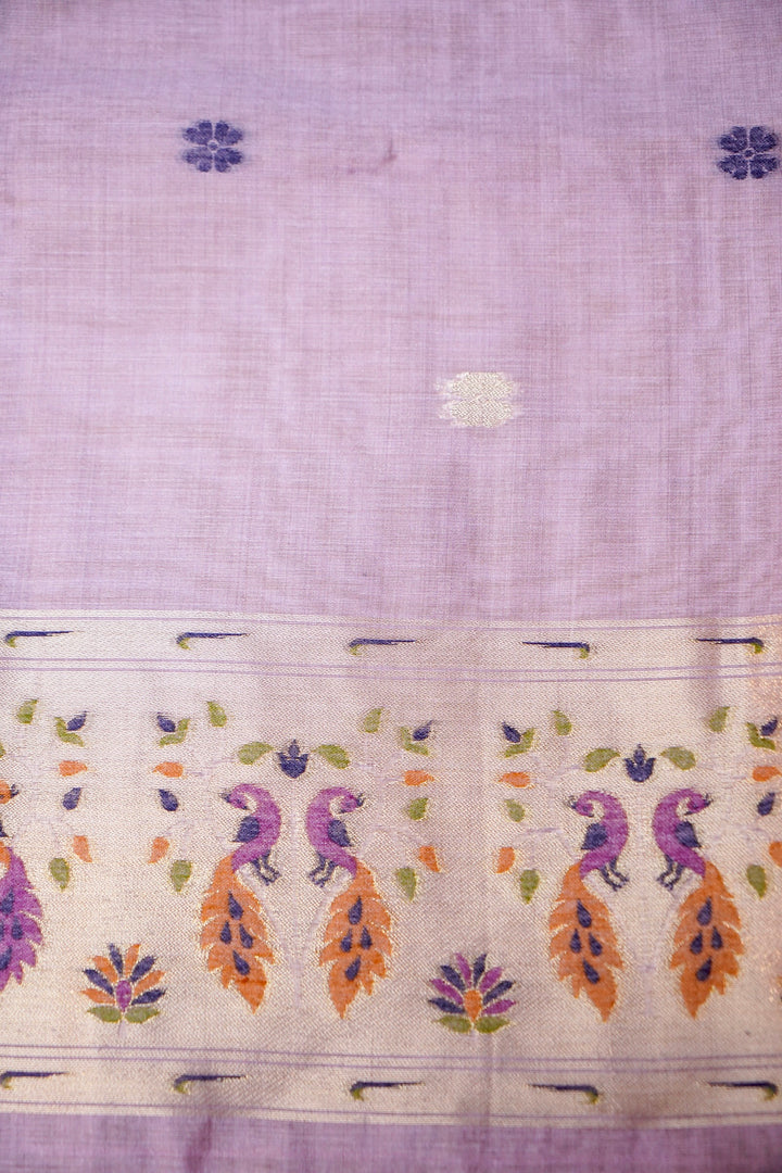 Pure Cotton Unstitched Suit Set – Pastel Lilac &amp; Meenakari Dupatta