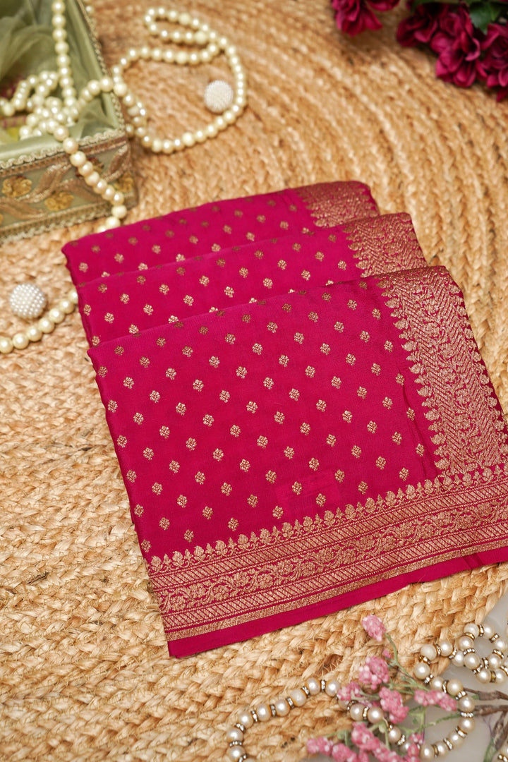 Vibrant Magenta Pink Handloom Pure Khaddi Crepe Silk Saree