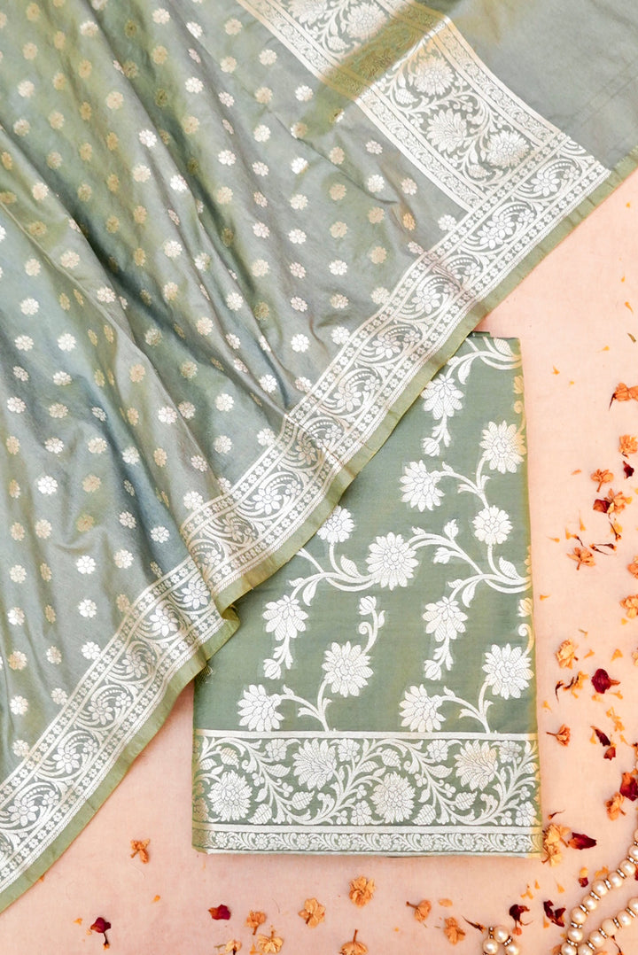 Pista Green Bridal Banarasi Silk Jaal Suit with Banarasi Booti Dupatta