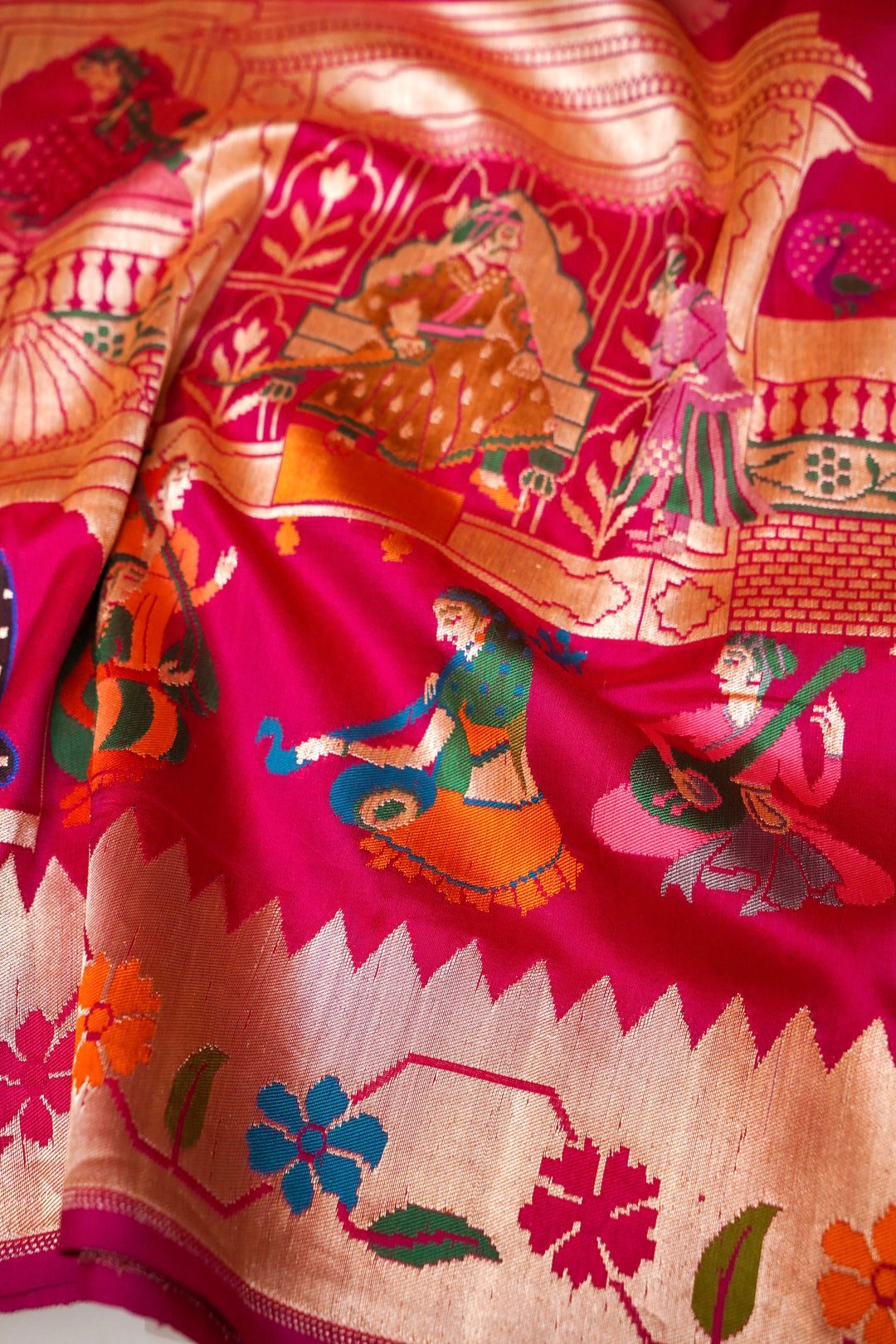 Pink Handloom Banarasi Pure Katan Silk Shahi Saree with Paithani Border & Pallu