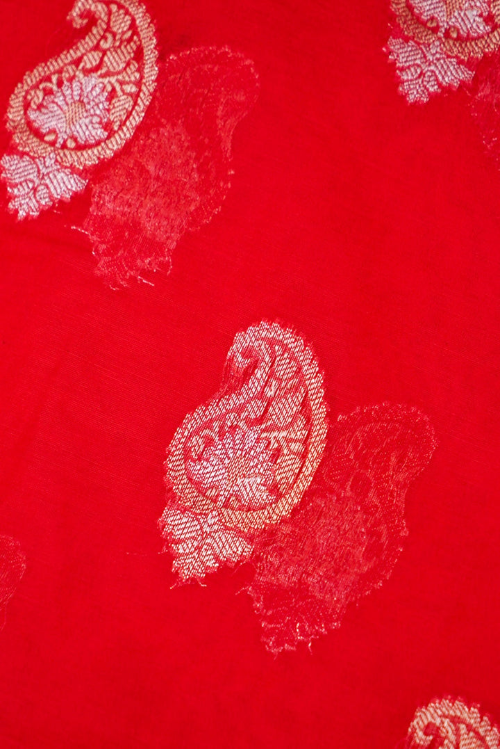 Red Pure Mul Silk Suit with Embroidered Kurta and Pitta Zari Dupatta