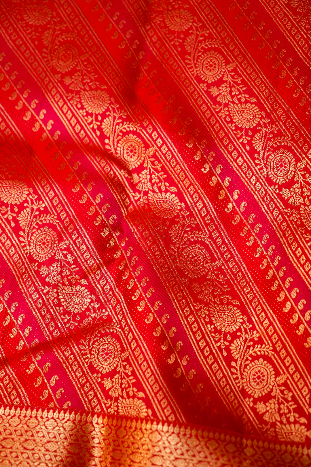 Pure Red Kanjivaram Silk Brocade Saree with Zari Weaving View 5