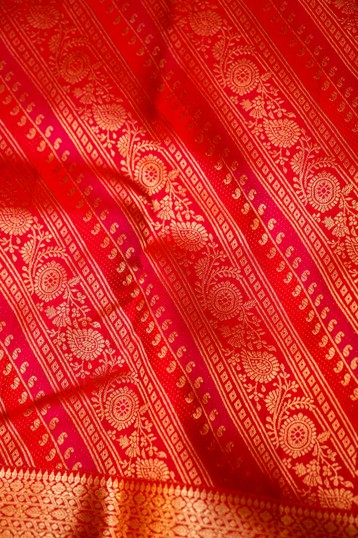 Pure Red Kanjivaram Silk Brocade Saree with Zari Weaving View 5