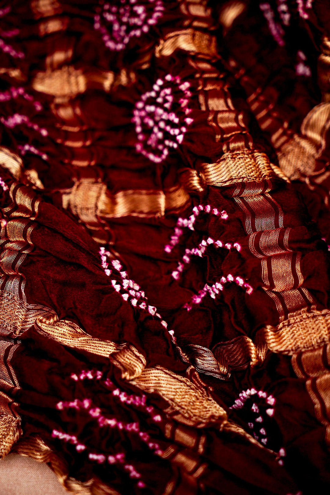 Bridal Radiance in Maroon Handcrafted Gharchola Georgette Saree with Traditional Charm