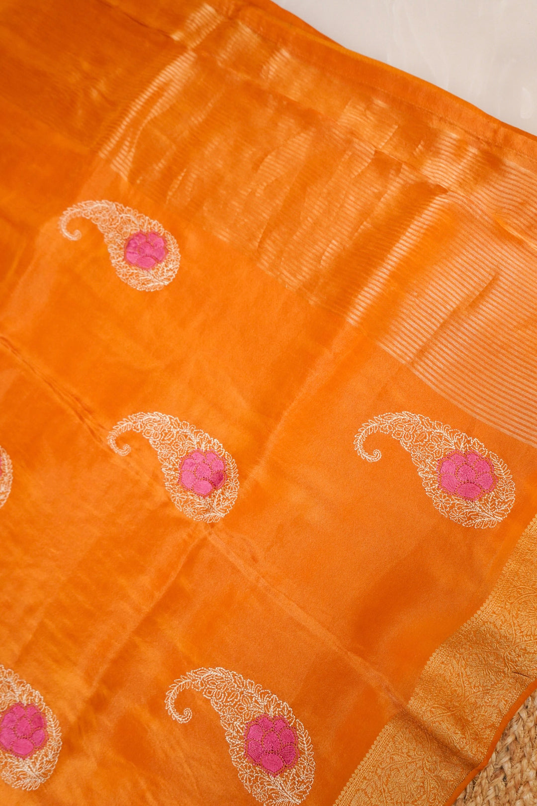 Mustard Yellow Soft Tissue Saree with Resham Embroidery