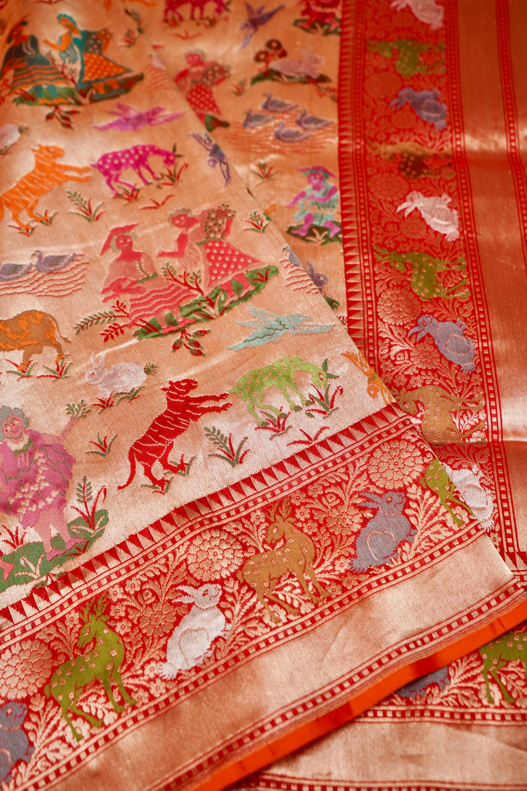 Regal Red Handwoven Pure Banarasi Paithani Kimkhwab Silk Saree