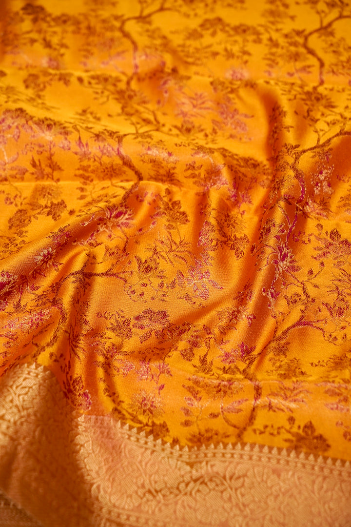 Mustard Yellow Handwoven Banarasi Pure Tanchoi Silk Saree
