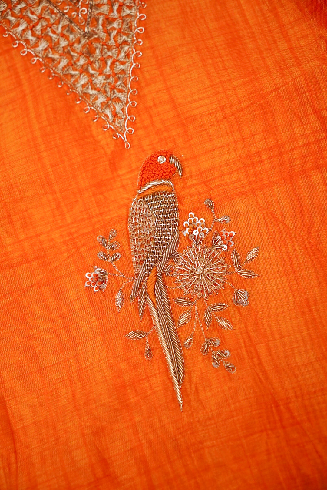 Mustard Yellow Pure Chanderi Silk Suit with Zardozi and Gotta Lace Work
