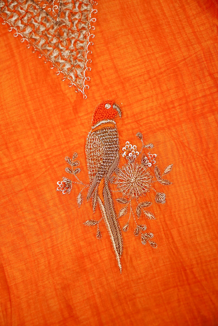 Mustard Yellow Pure Chanderi Silk Suit with Zardozi and Gotta Lace Work
