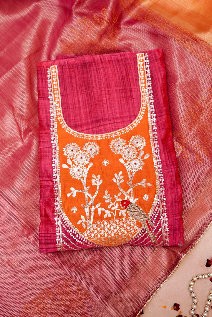 Magenta Pink Pure Mul Silk Suit with Zardozi and Pitta Zari Work