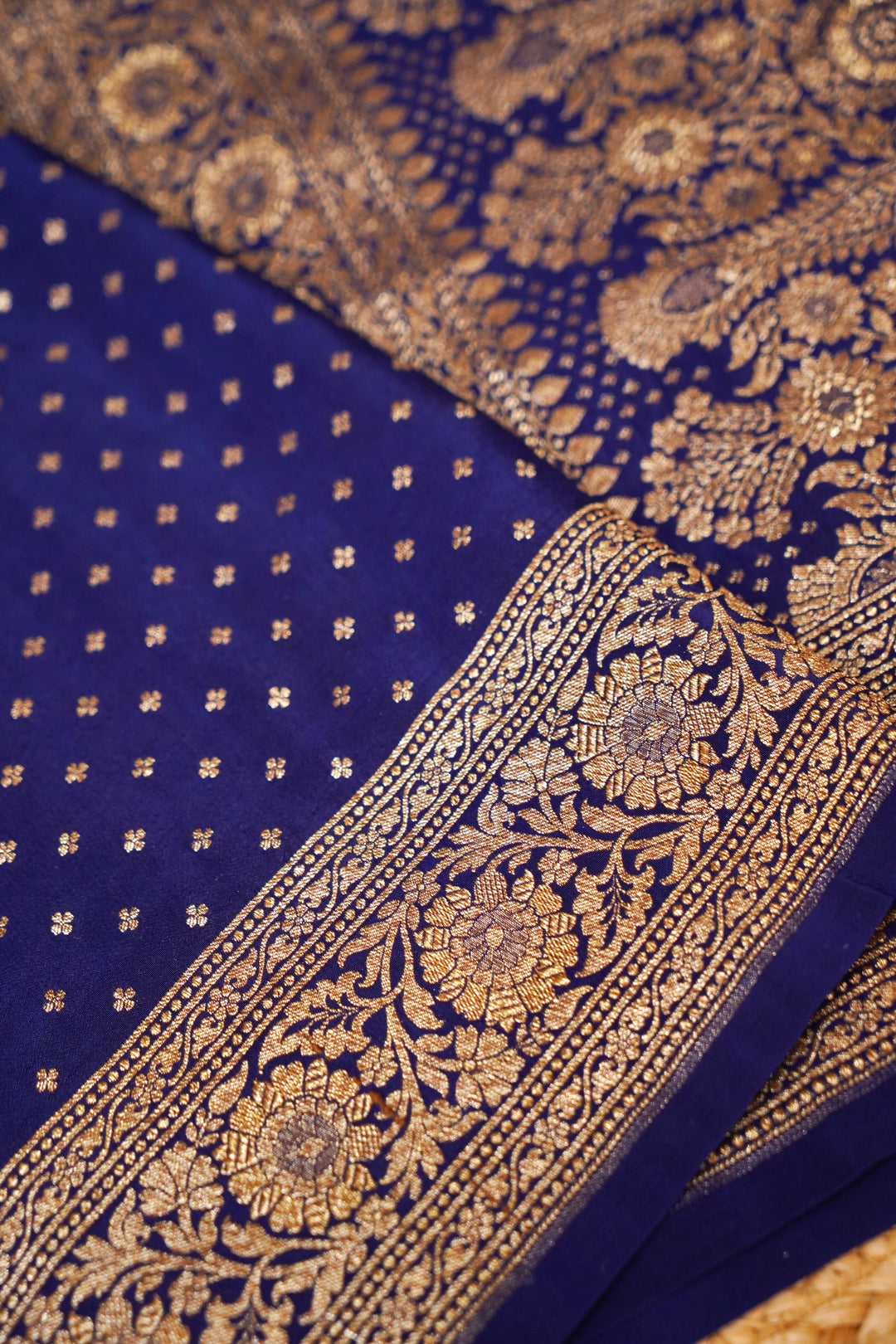 Regal Royal Blue Handloom Pure Khaddi Crepe Silk Saree