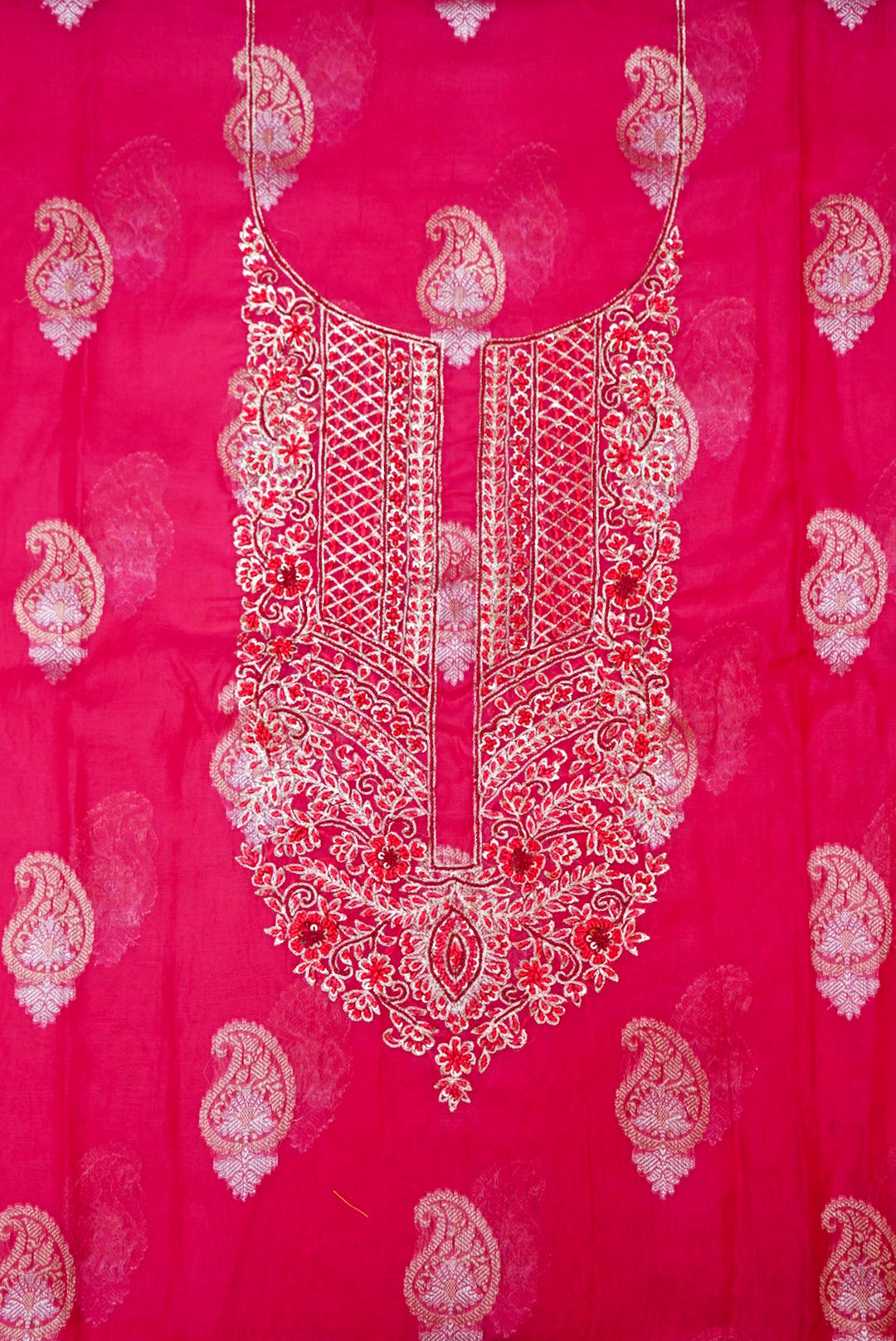 Pink Bridal Handloom Raw Silk Suit with Pitta Zari Embroidery