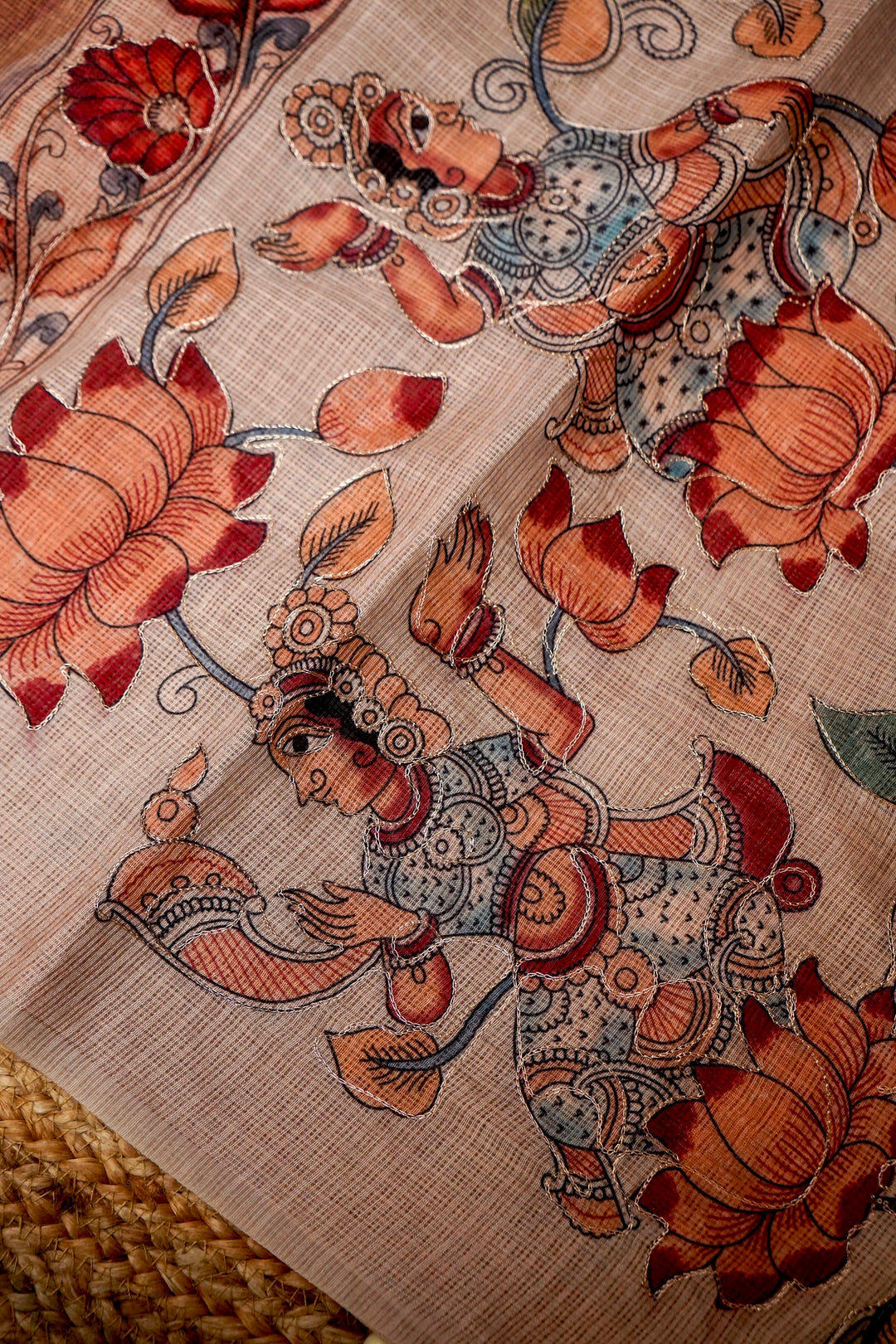 Rang Leheriya Kota Check Saree with Aari Tari Embroidery Pichwai Kalamkari Pallu View 7