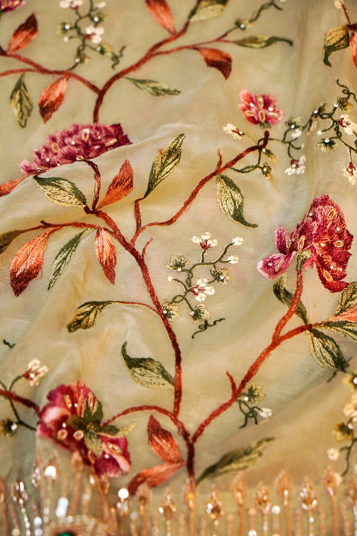 Pure Tissue Silk Saree with Hand Embroidery and Kundan Work