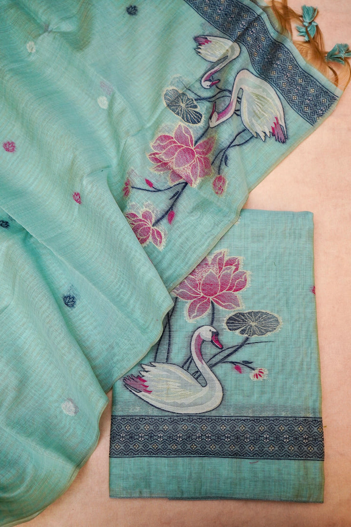 Sea Green Cotton Silk Suit Set with Resham Embroidery