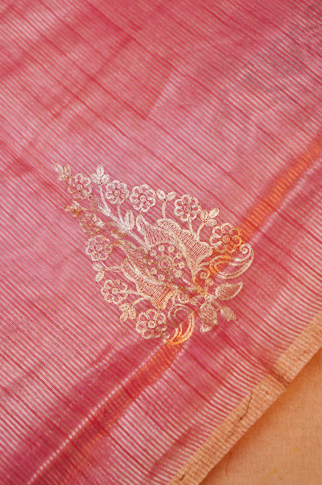 Unstitched Pink Pure Chanderi Tissue Suit Set with Zardozi work