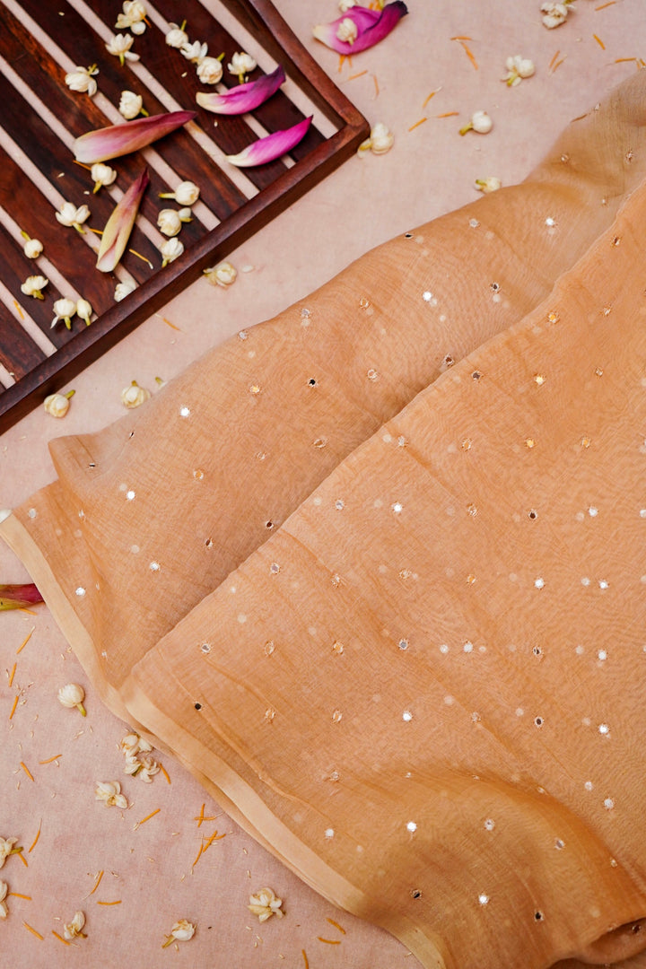 Handwoven Pure Chanderi Silk Fabric Elegant Mirror Work Detailing