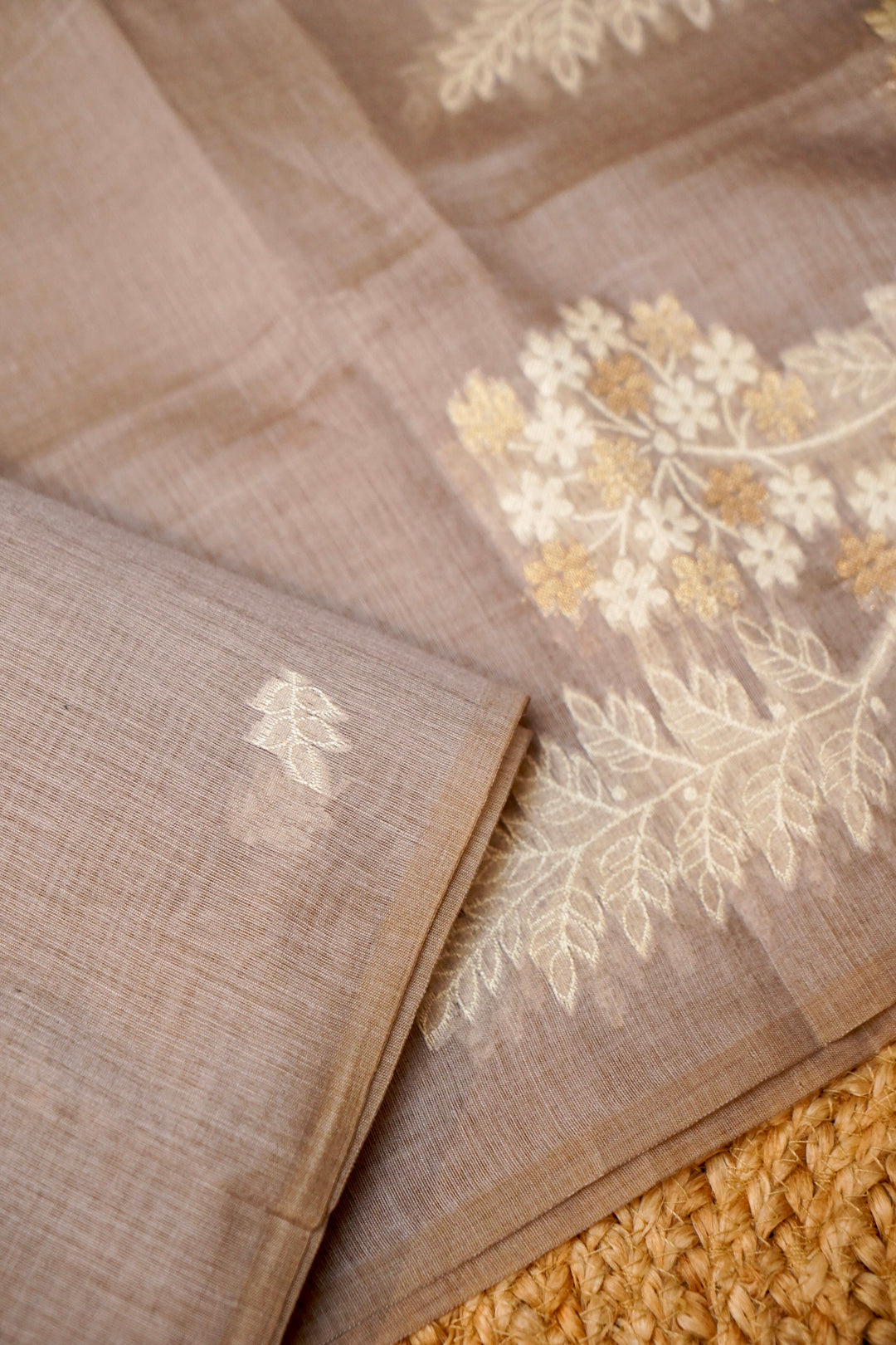 Off White &amp; Mauve Floral Woven Unstitched Suit Set