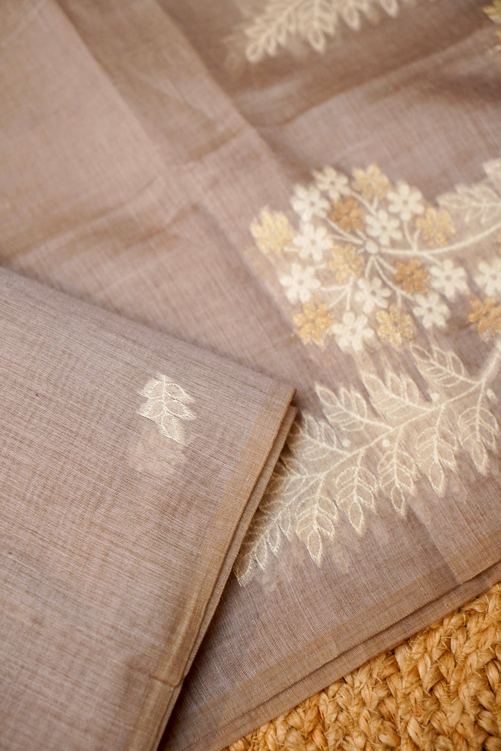 Off White &amp; Mauve Floral Woven Unstitched Suit Set