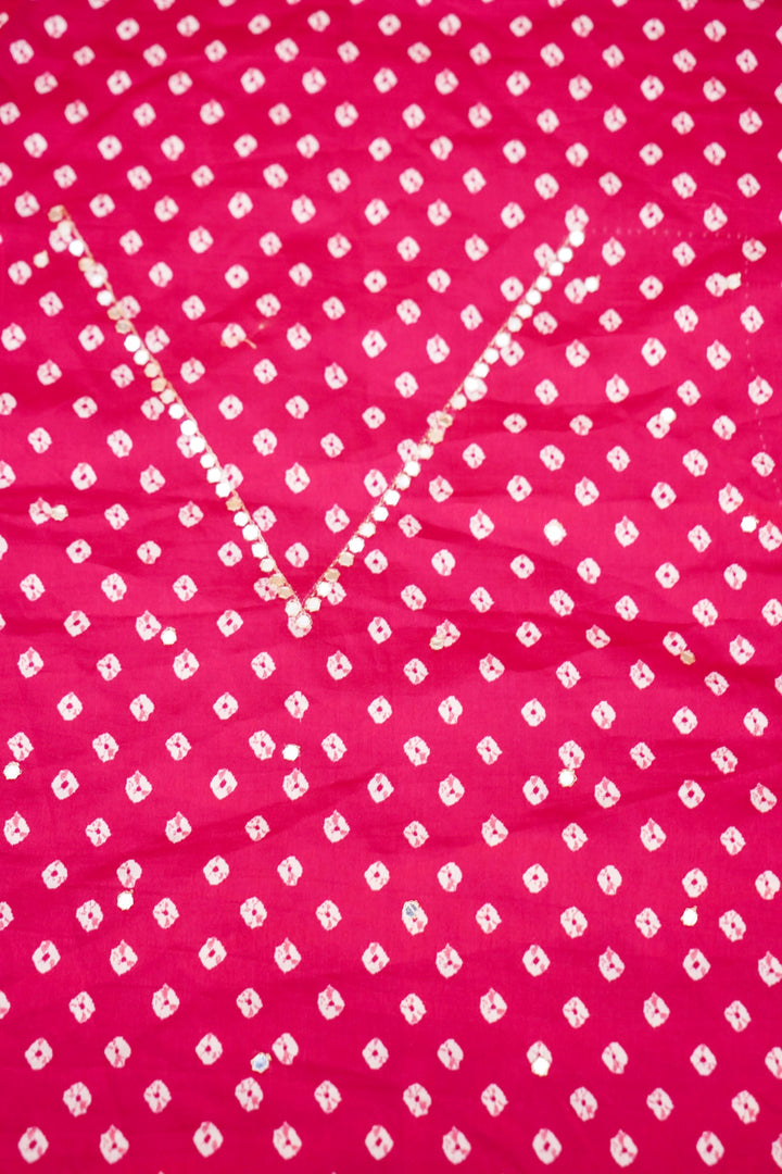 Pink Crepe Silk Saree with Geometric Print &amp; Mirror Work
