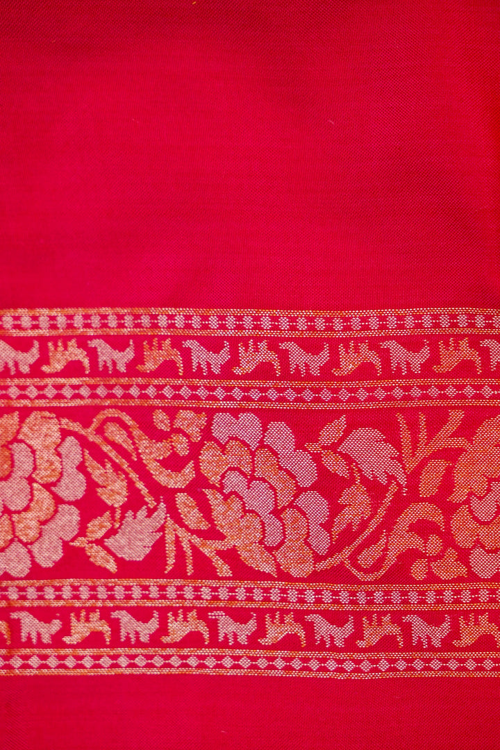 Handwoven Banarasi Pure Katan Silk Pink Jamdani Pattern Saree View 7